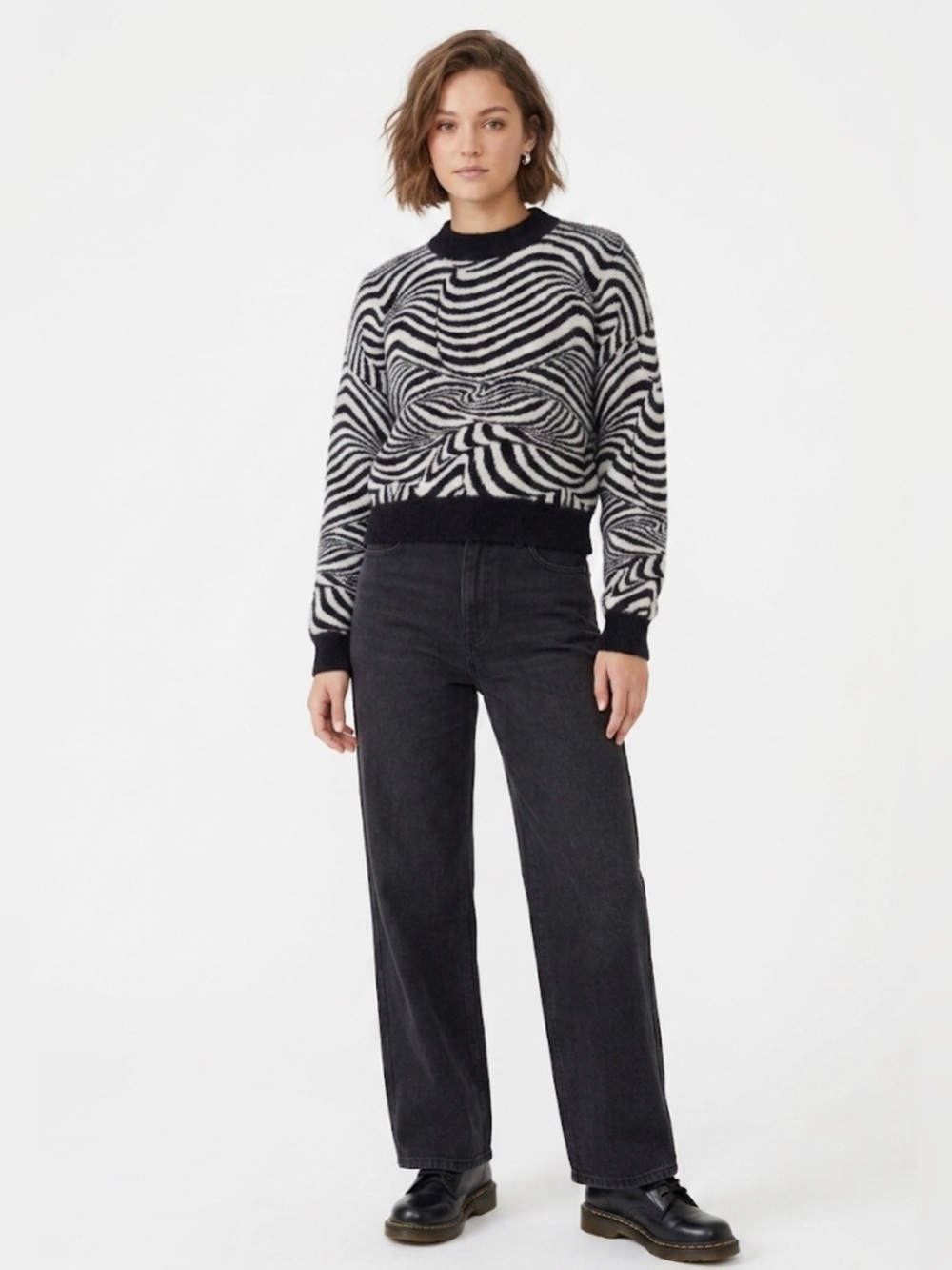 Cotton On Optical Illusion Swirl Knit Cropped Sweater Size Small